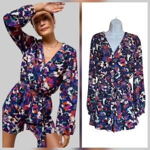 NWT Evereve Hadley Shorts Romper Anthropologie Abstract Floral Sz M $109 Viscose